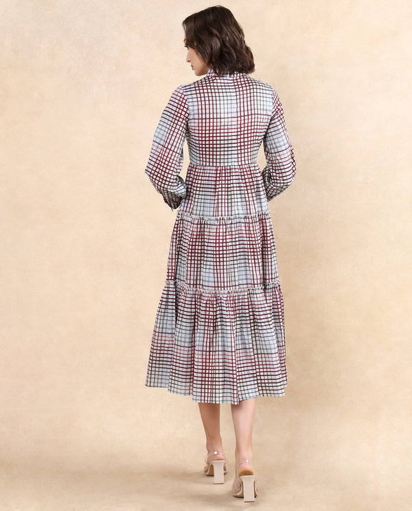 Rareism Women Adilpi Multi Bishop Sleeve Tie Up Neck Zipper Closure Fit And Flare Midi Printed Dress