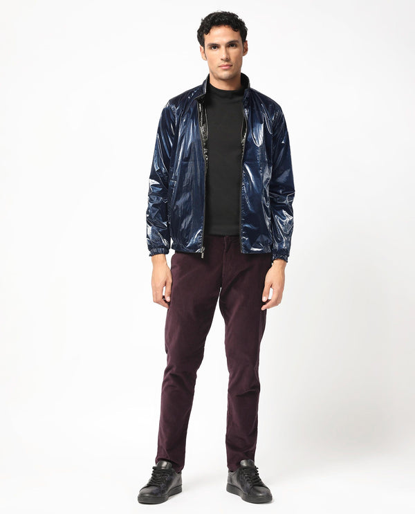 Rare Rabbit Men's Adler Navy/Black Plain Metallic Reversible Jacket