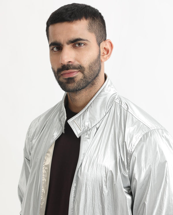 Rare Rabbit Men's Adler Gold/Silver Plain Metallic Reversible Jacket