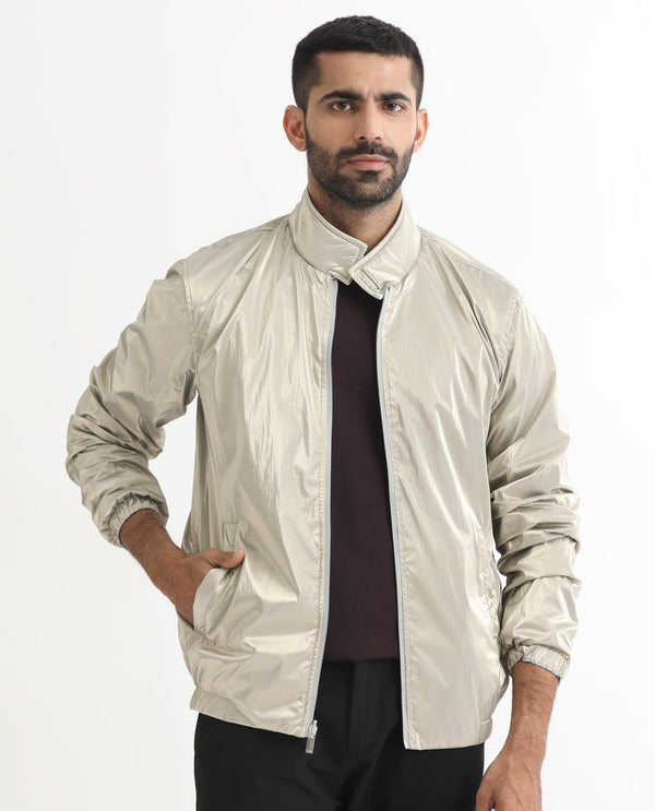 Rare Rabbit Men's Adler Gold/Silver Plain Metallic Reversible Jacket