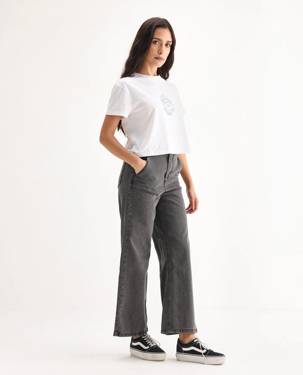 Rareism Women Adonis Black Cotton Lycra Fabric High Rise Solid Relaxed Fit Ankle Length Jeans