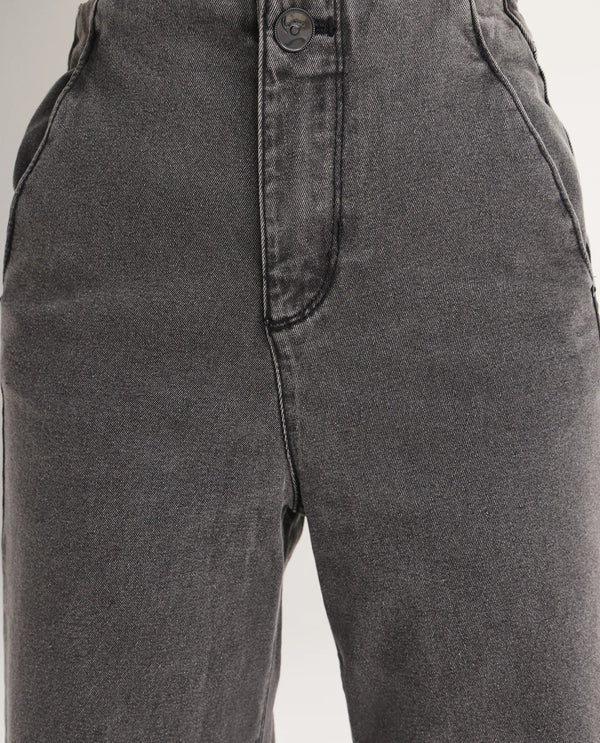 Rareism Women Adonis Black Cotton Lycra Fabric High Rise Solid Relaxed Fit Ankle Length Jeans