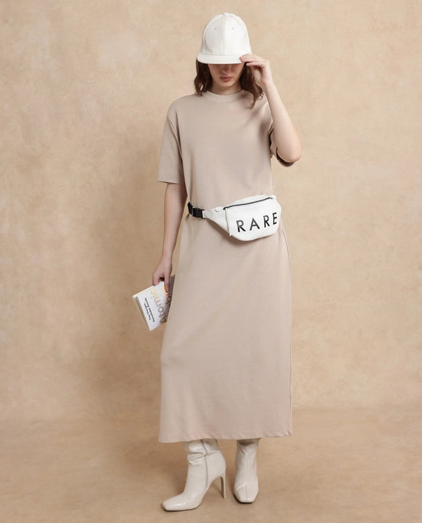 Rareism Women Afrinca Beige Cotton Polyester Fabric Plain Dress