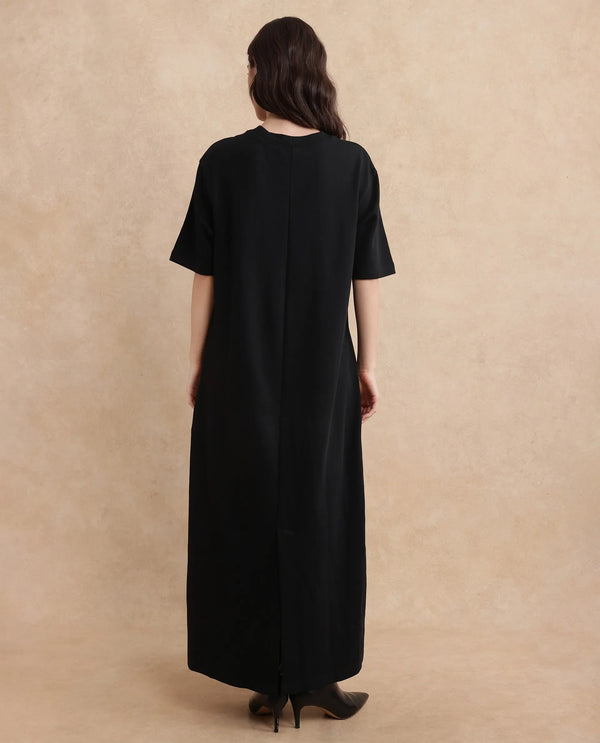 Rareism Women Afrinca Black Cotton Polyester Fabric Plain Dress