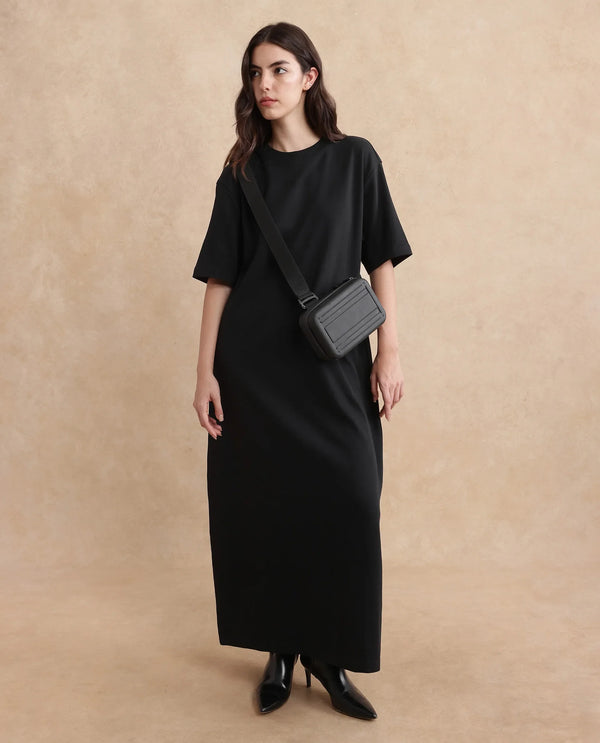Rareism Women Afrinca Black Cotton Polyester Fabric Plain Dress