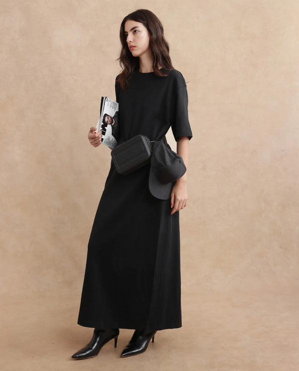 Rareism Women Afrinca Black Cotton Polyester Fabric Plain Dress