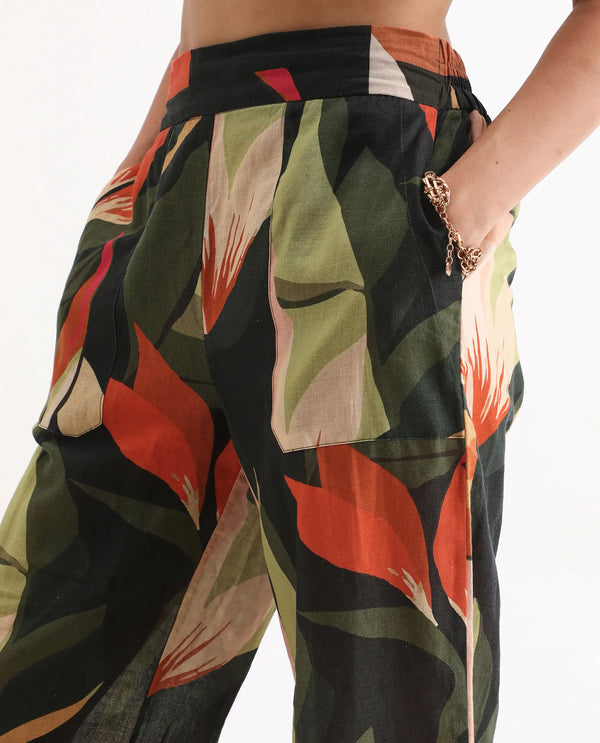 Rareism Women Agenia-B Pastel Multi Cotton Linen Fabric Regular Length Trouser