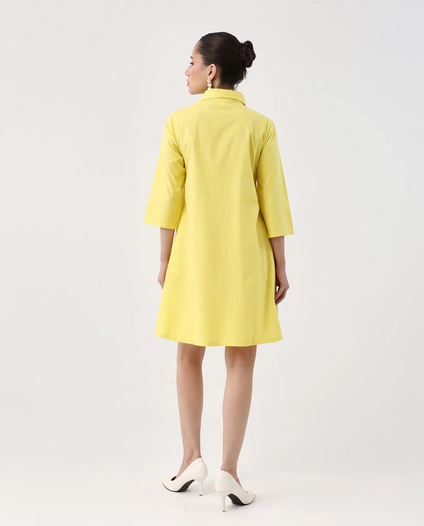 Rareism Women Ahho Yellow Regular Sleeve Asymmetric Neck A-Line Mini Plain Dress