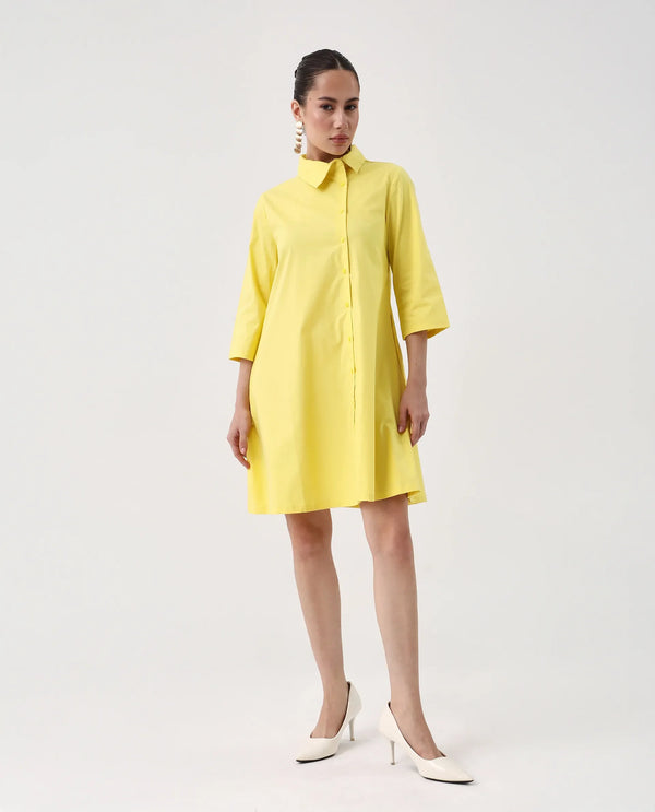Rareism Women Ahho Yellow Regular Sleeve Asymmetric Neck A-Line Mini Plain Dress