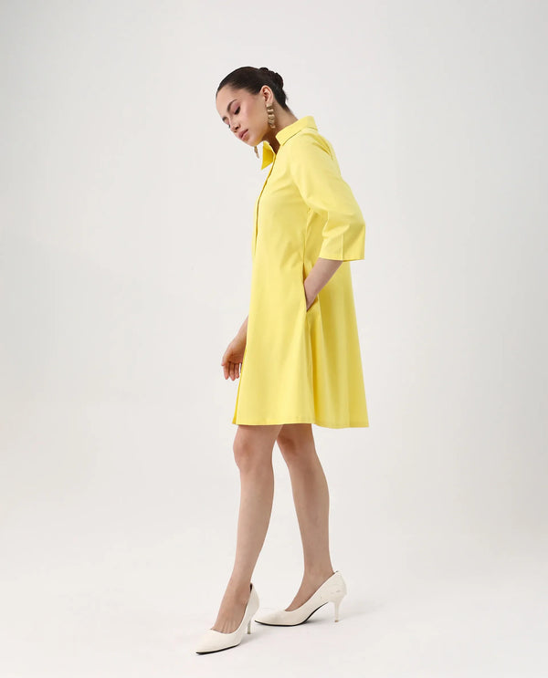 Rareism Women Ahho Yellow Regular Sleeve Asymmetric Neck A-Line Mini Plain Dress