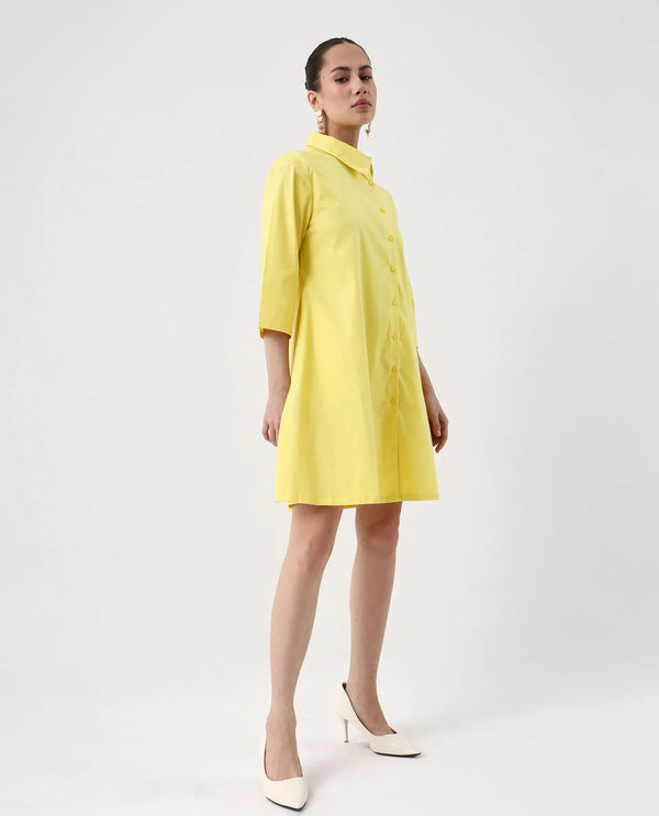Rareism Women Ahho Yellow Regular Sleeve Asymmetric Neck A-Line Mini Plain Dress