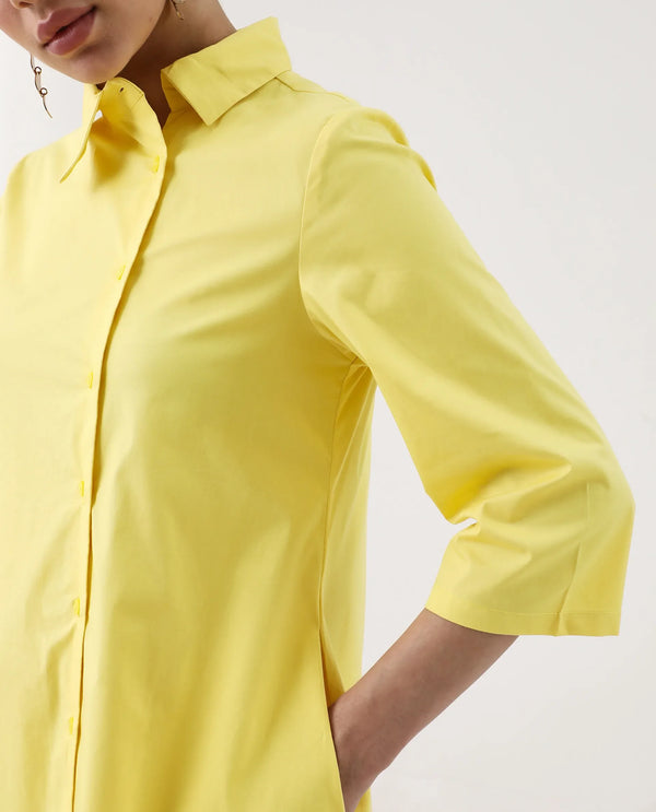 Rareism Women Ahho Yellow Regular Sleeve Asymmetric Neck A-Line Mini Plain Dress