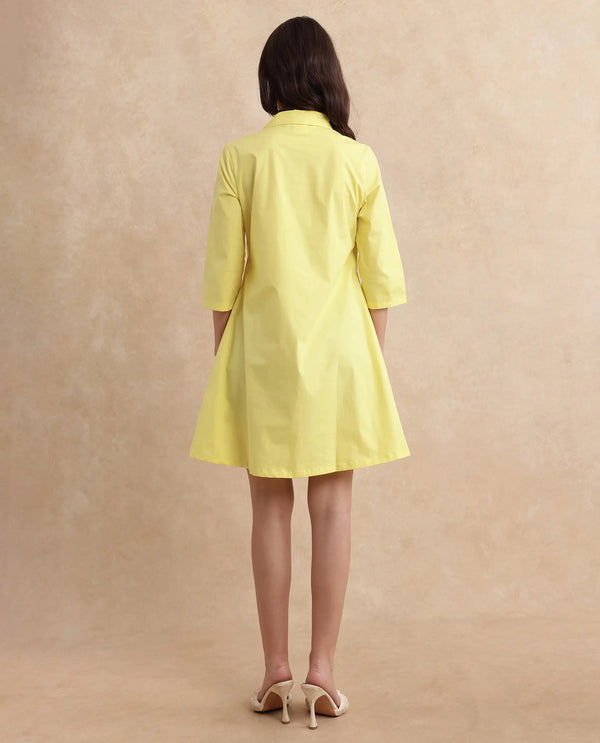 Rareism Women Ahho Yellow Regular Sleeve Asymmetric Neck A-Line Mini Plain Dress