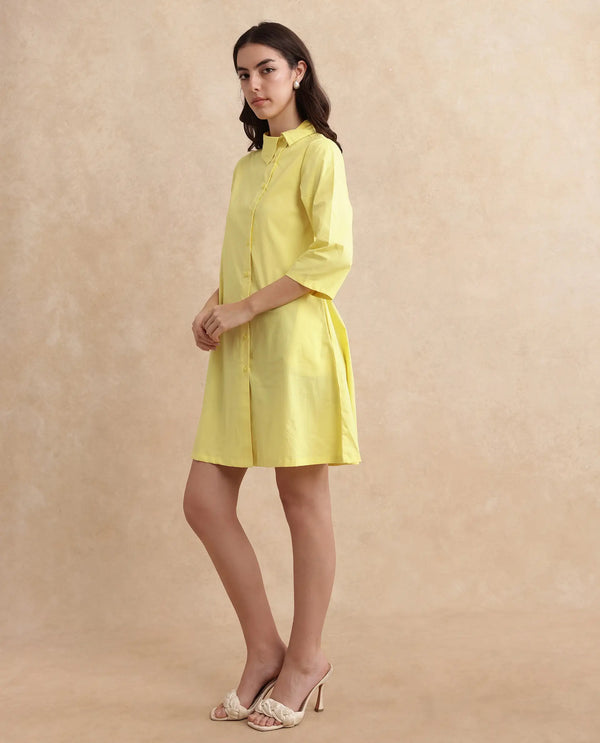 Rareism Women Ahho Yellow Regular Sleeve Asymmetric Neck A-Line Mini Plain Dress