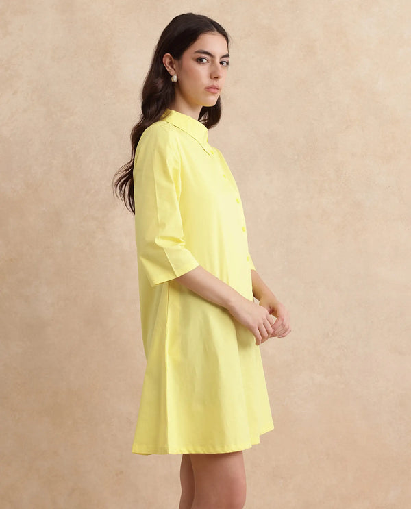 Rareism Women Ahho Yellow Regular Sleeve Asymmetric Neck A-Line Mini Plain Dress