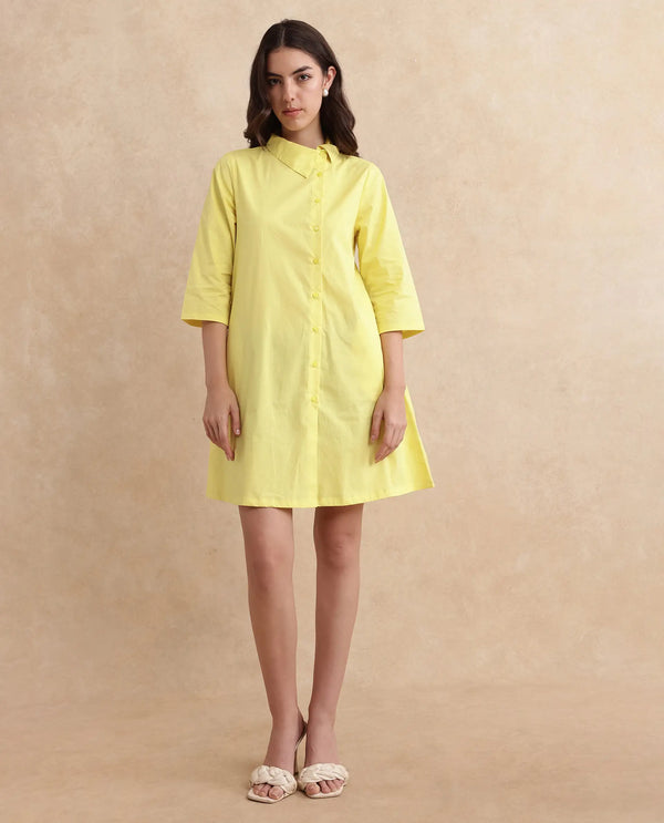 Rareism Women Ahho Yellow Regular Sleeve Asymmetric Neck A-Line Mini Plain Dress