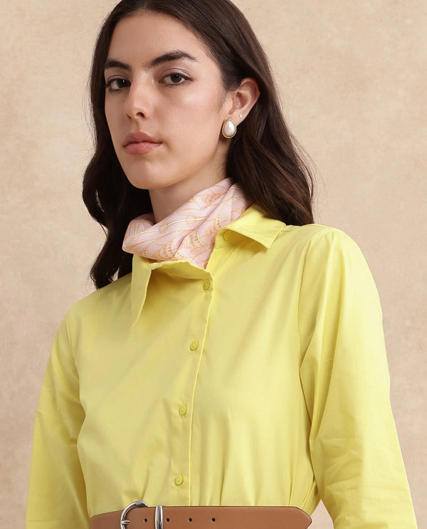 Rareism Women Ahho Yellow Regular Sleeve Asymmetric Neck A-Line Mini Plain Dress