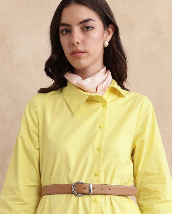 Rareism Women Ahho Yellow Regular Sleeve Asymmetric Neck A-Line Mini Plain Dress