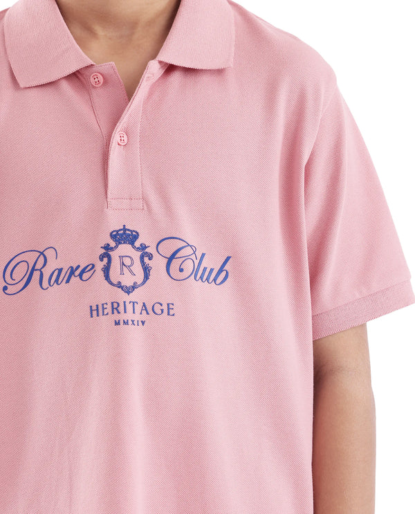 Rare Ones Kids Aimo Pastel Pink Cotton Short Sleeve HD Print Polo