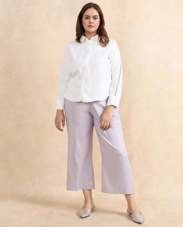 Rareism Women Aivva White Satin Cuffed Sleeve Collared Neck Button Closure Plain Shirt