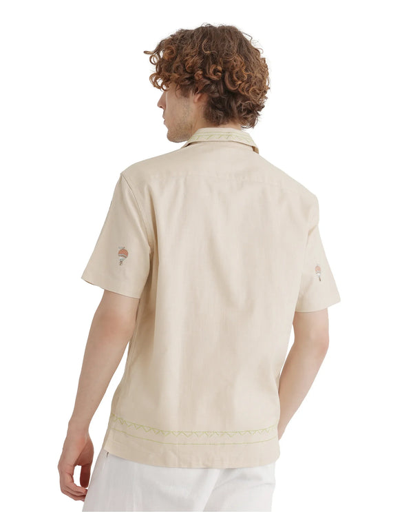 Rare Rabbit Men Albet Off White Cotton Fabric Plain Shirt