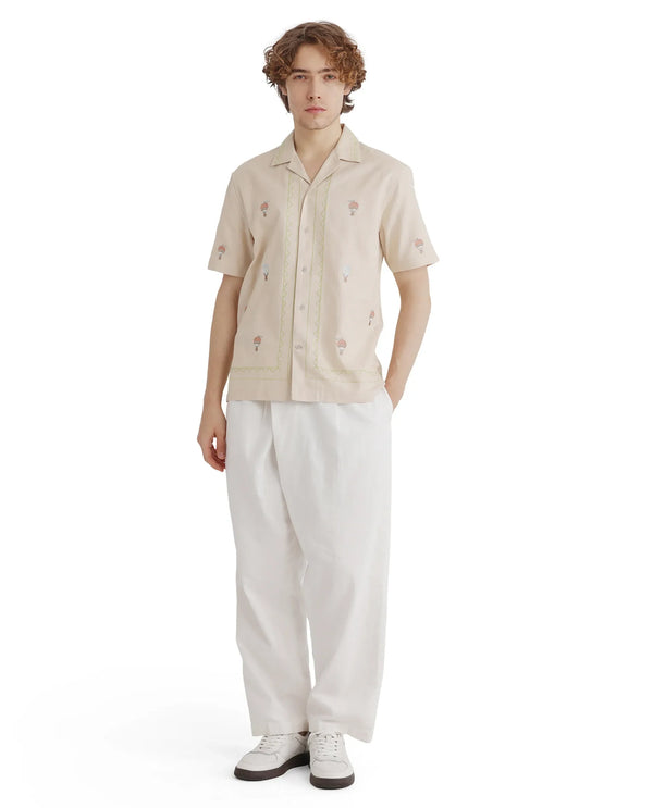 Rare Rabbit Men Albet Off White Cotton Fabric Plain Shirt