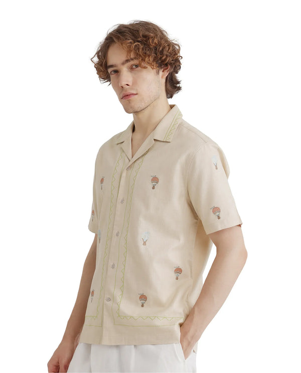Rare Rabbit Men Albet Off White Cotton Fabric Plain Shirt