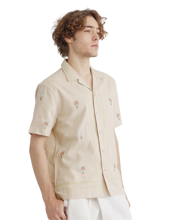 Rare Rabbit Men Albet Off White Cotton Fabric Plain Shirt