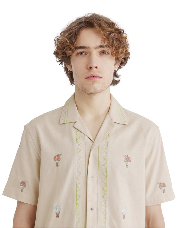Rare Rabbit Men Albet Off White Cotton Fabric Plain Shirt