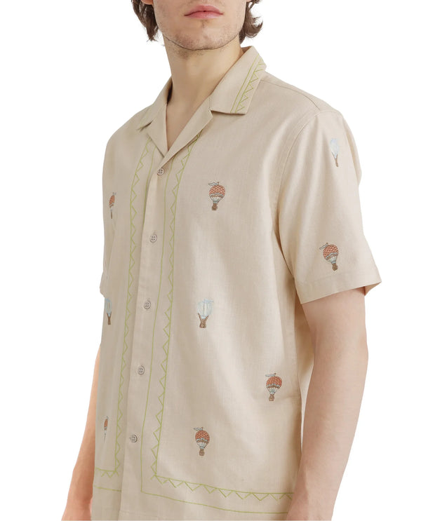Rare Rabbit Men Albet Off White Cotton Fabric Plain Shirt