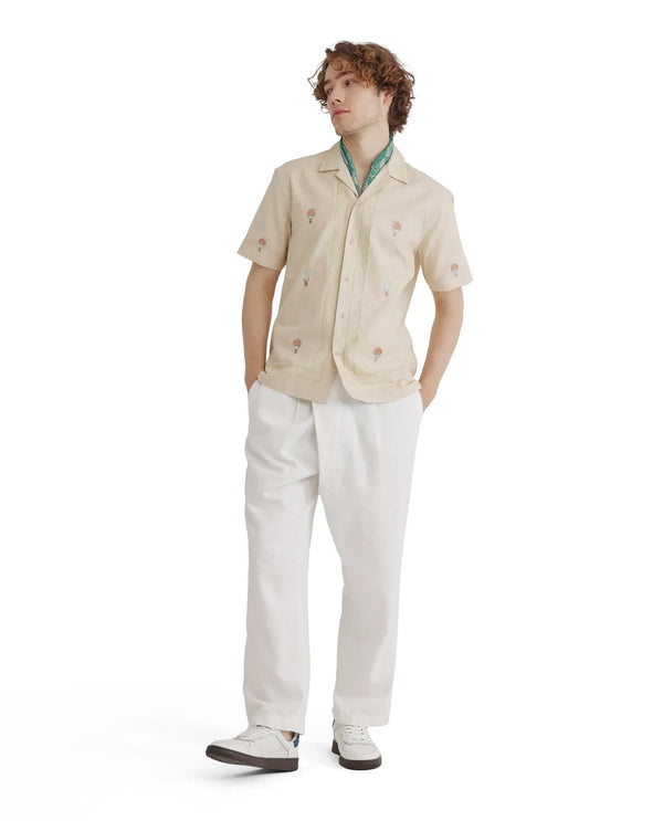 Rare Rabbit Men Albet Off White Cotton Fabric Plain Shirt