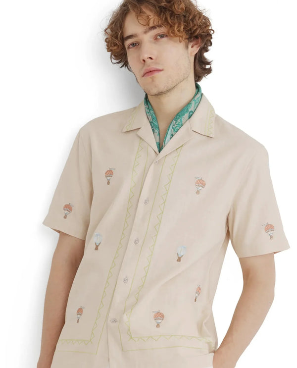 Rare Rabbit Men Albet Off White Cotton Fabric Plain Shirt
