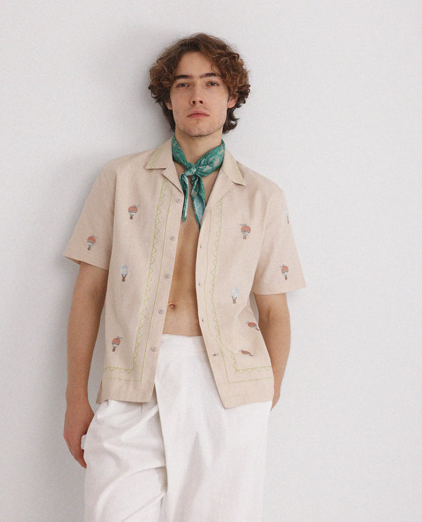 Rare Rabbit Men Albet Off White Cotton Fabric Plain Shirt