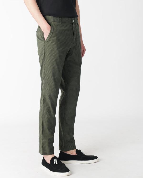 Rare Rabbit Men's Albion Green Mid-Rise Regular Fit Classic Check Trouser