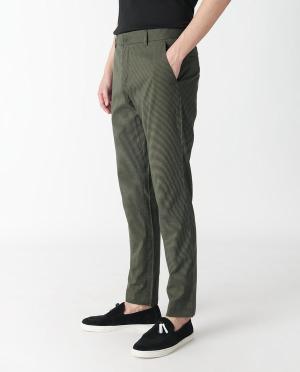 Rare Rabbit Men's Albion Green Mid-Rise Regular Fit Classic Check Trouser