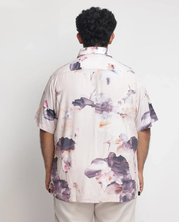 Rare Rabbit Men's Alcamy White Viscose Fabric Half Sleeves Floral Print Shirt Plus Size