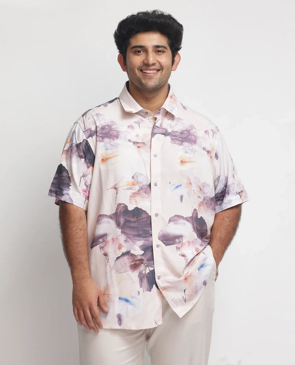 Rare Rabbit Men's Alcamy White Viscose Fabric Half Sleeves Floral Print Shirt Plus Size