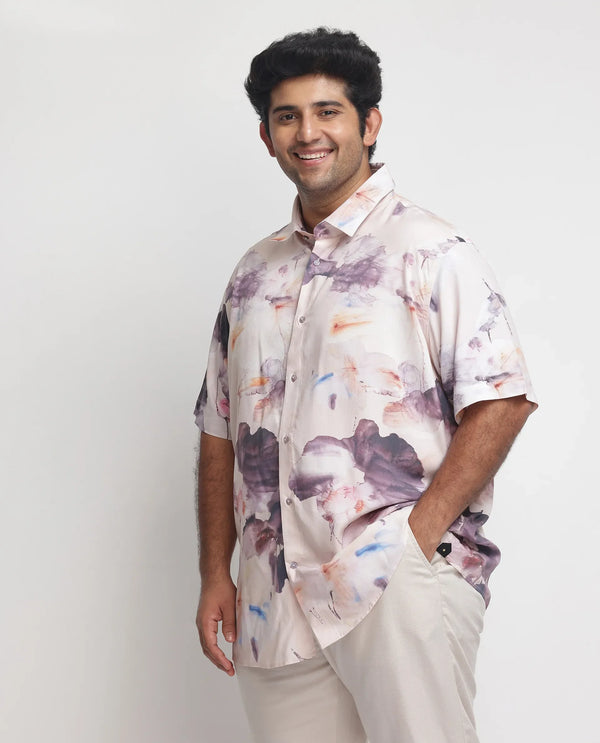 Rare Rabbit Men's Alcamy White Viscose Fabric Half Sleeves Floral Print Shirt Plus Size