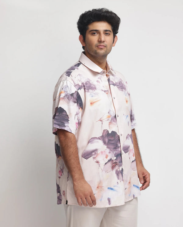 Rare Rabbit Men's Alcamy White Viscose Fabric Half Sleeves Floral Print Shirt Plus Size