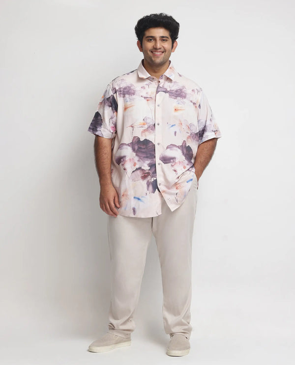 Rare Rabbit Men's Alcamy White Viscose Fabric Half Sleeves Floral Print Shirt Plus Size