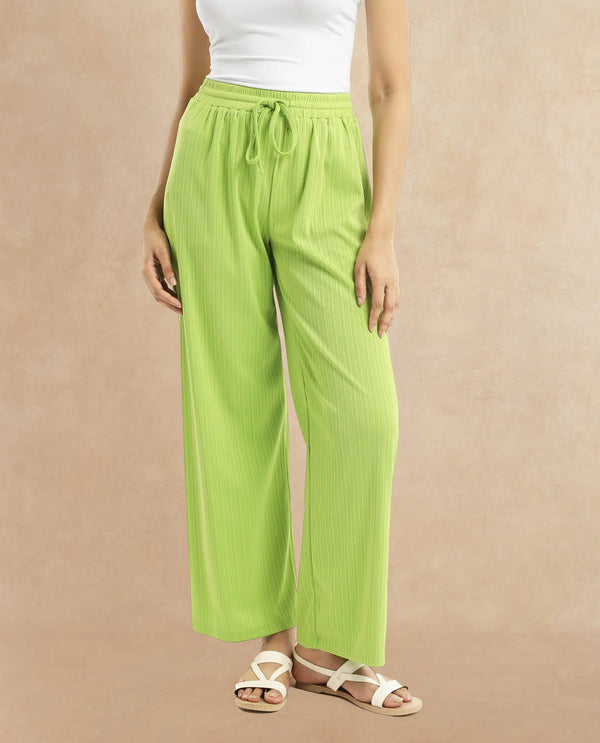Rareism Women Alcazar Flouroscent Green Poly Viscose Elastane Fabric Ankle Length Trouser