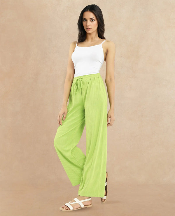 Rareism Women Alcazar Flouroscent Green Poly Viscose Elastane Fabric Ankle Length Trouser