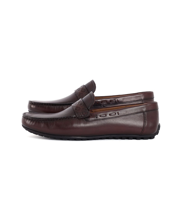 Rare Rabbit Men's Bold Burgundy Slip-On Monotone Genuine Leather Driver Moccasin