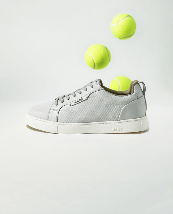 Rare Rabbit Mens Rapso Light Beige Round Toe Low-Top Embossed Lace-Up Sneaker Shoes