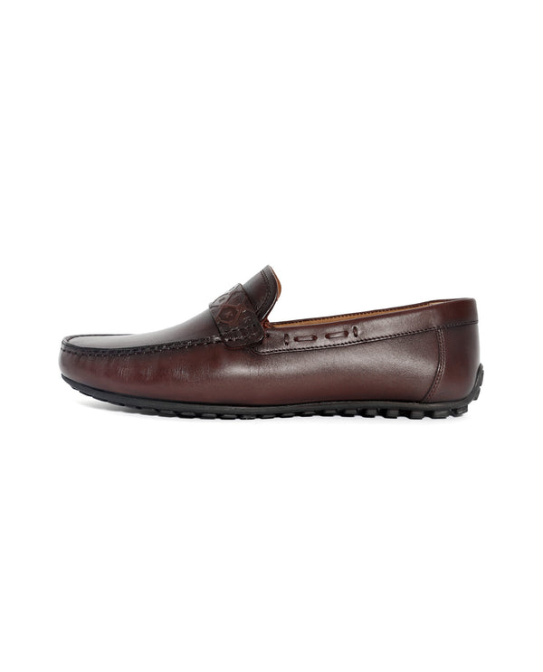 Rare Rabbit Men's Bold Burgundy Slip-On Monotone Genuine Leather Driver Moccasin
