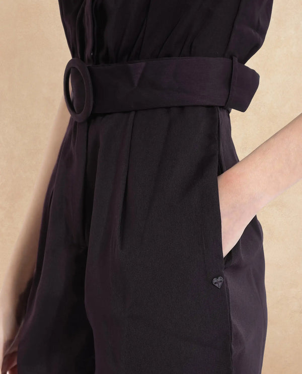 Rareism Women Aless-SC Maroon Sleeveless Halter Neck Button Plain Mini Dress