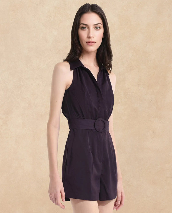 Rareism Women Aless-SC Maroon Sleeveless Halter Neck Button Plain Mini Dress
