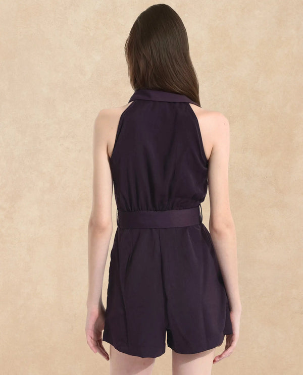 Rareism Women Aless Maroon Sleeveless Halter Neck Button Plain Mini Dress