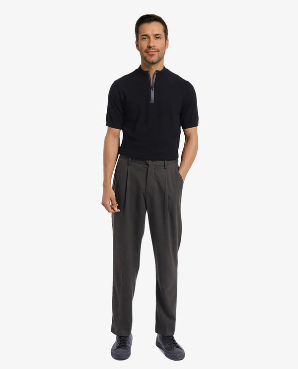 Rare Rabbit Men's Alfeto Black Viscose Poly Fabric Short Sleeve High Neck Zipper Closure Plain Polo