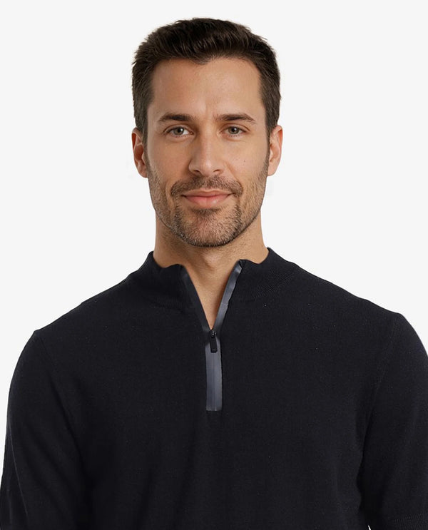 Rare Rabbit Men's Alfeto Black Viscose Poly Fabric Short Sleeve High Neck Zipper Closure Plain Polo